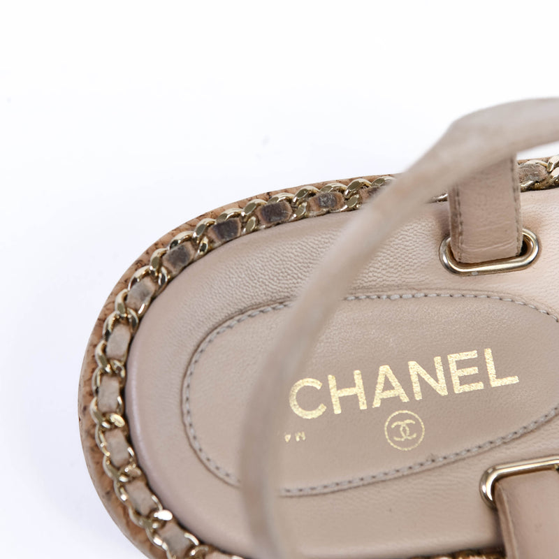 Chanel Beige Suede 2020 Interlocking Cork CC Logo Sandals 39.5