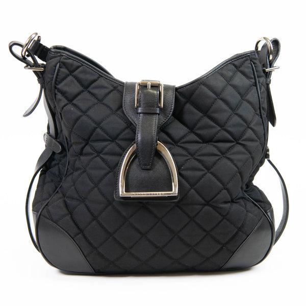 Ralph Lauren Black Quilted Cloth and Leather Trim Stirrup Shoulder Bag