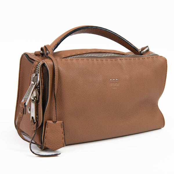 Fendi Brown Cuoio Romano Selleria Lei Boston Tote