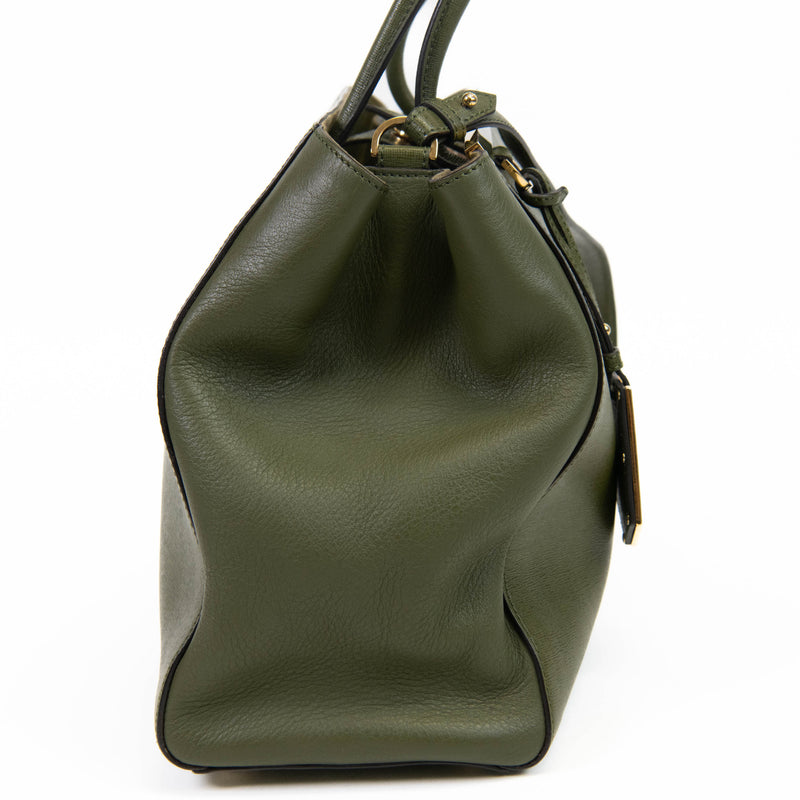 Fendi Olive Green Vitello Elite Regular 2Jours Tote