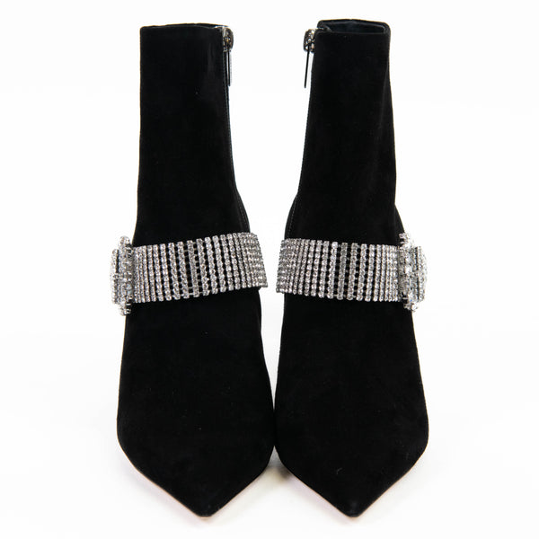 Jimmy Choo Kaza Black Suede Crystal-Buckle Booties Size 37