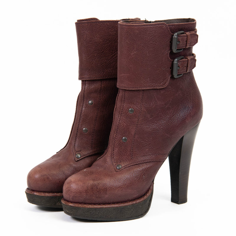 Bottega Veneta Burgundy Leather Platform Ankle Boots Size 37