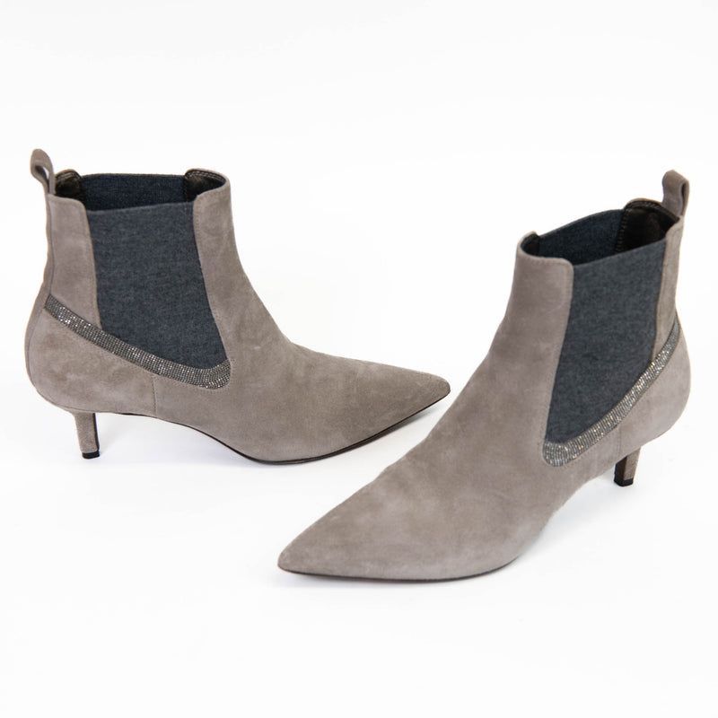 Brunello Cucinelli Monili Grey Suede Shoes Ankle Boots 36.5