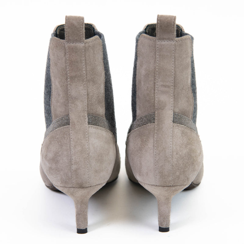 Brunello Cucinelli Monili Grey Suede Shoes Ankle Boots 36.5