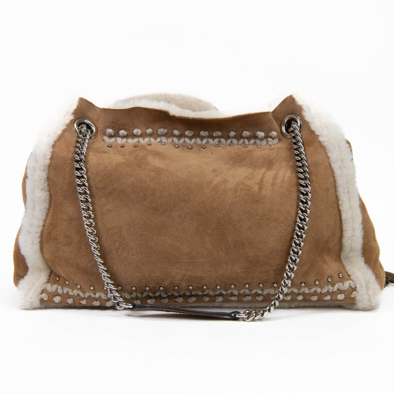 Gucci Brown Suede and Shearling Studded Medium Soho Chain Tote