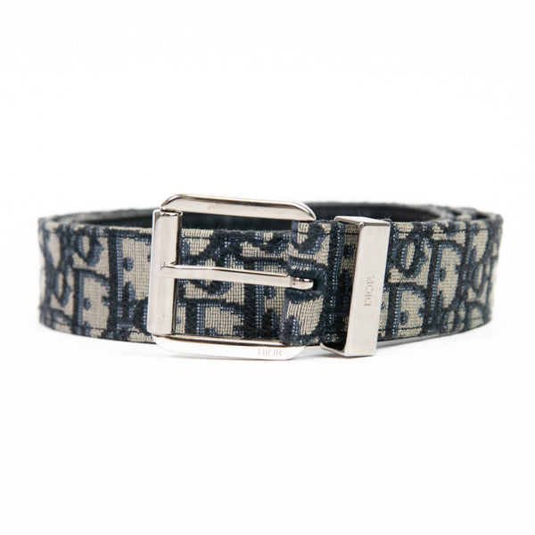 Dior Men's Blue Diorissimo Pattern Canvas Belt 110