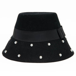 Kate Spade Black Wool Pearl Embellished Cloche Hat