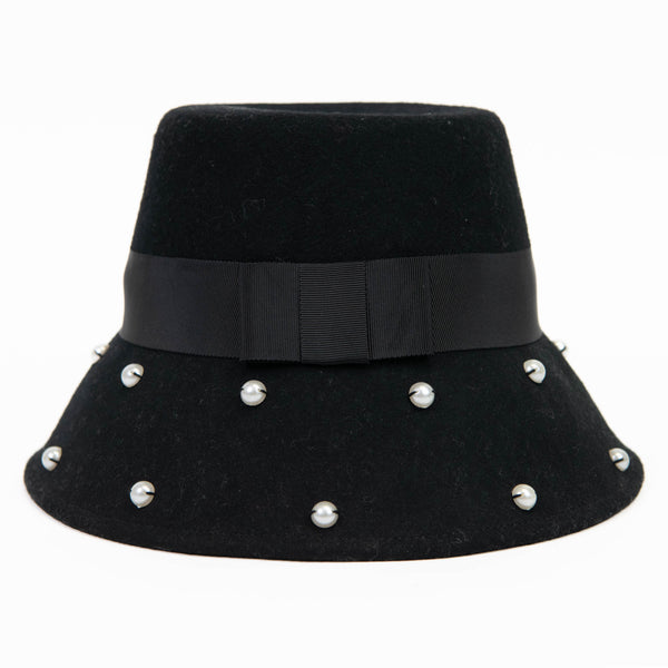 Kate Spade Black Wool Pearl Embellished Cloche Hat