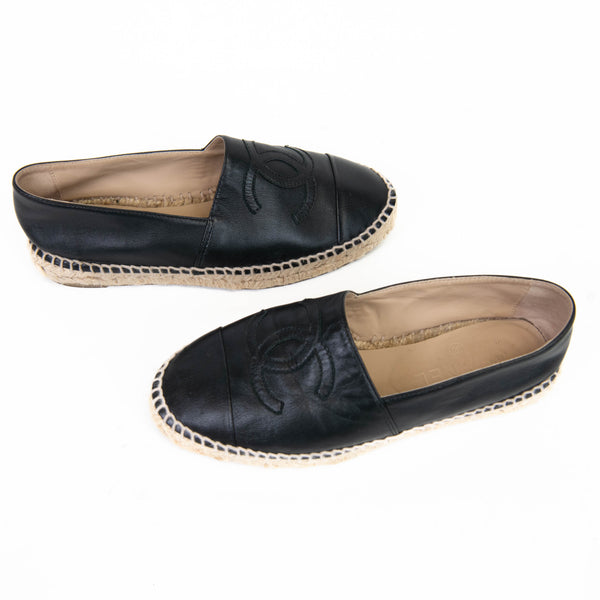 Chanel Black Lambskin CC Espadrilles Size 35