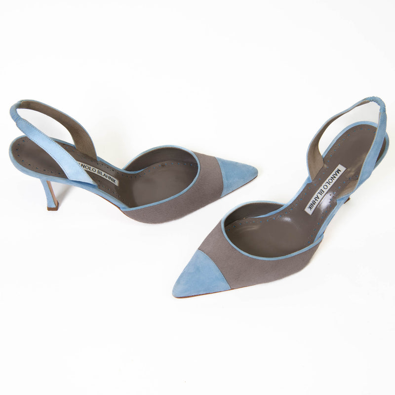 Manolo Blahnik Sky Blue Carolyne 90mm Calf Hair Pumps 39.5