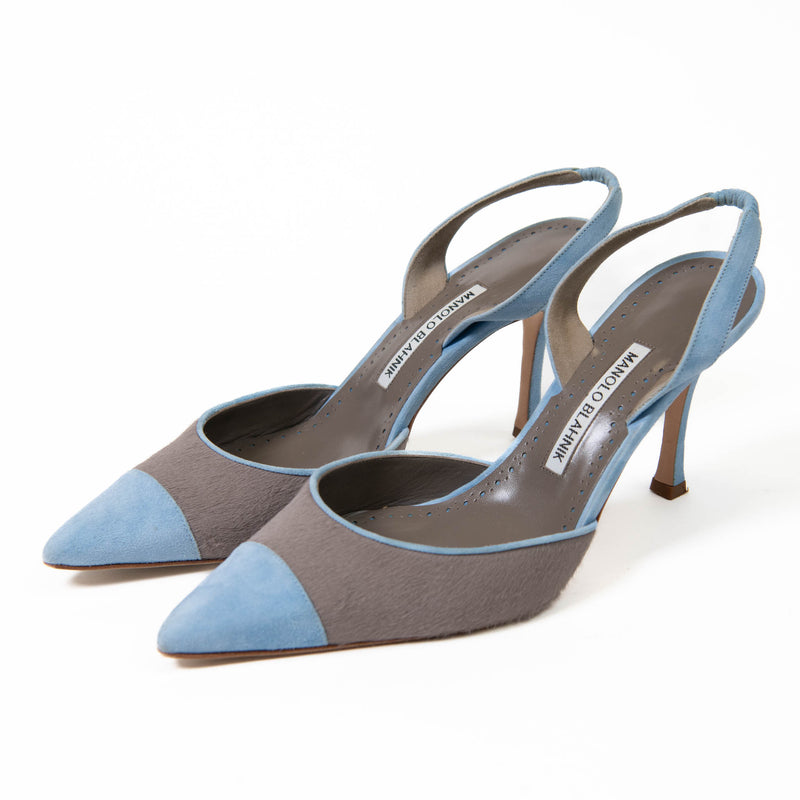 Manolo Blahnik Sky Blue Carolyne 90mm Calf Hair Pumps 39.5