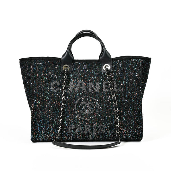 Chanel Black Sequin Canvas Medium Deauville Tote