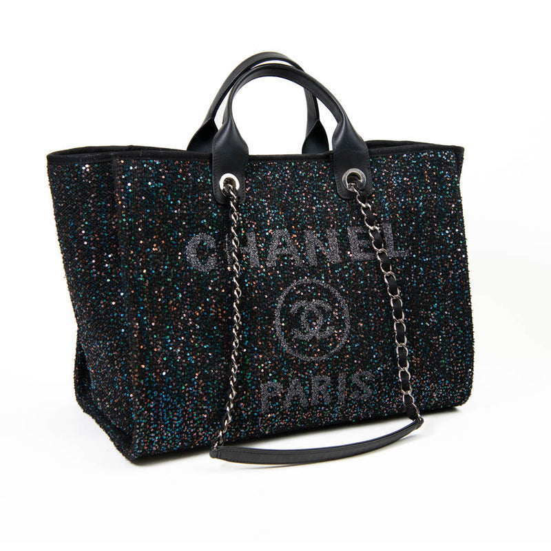 Chanel Black Sequin Canvas Medium Deauville Tote