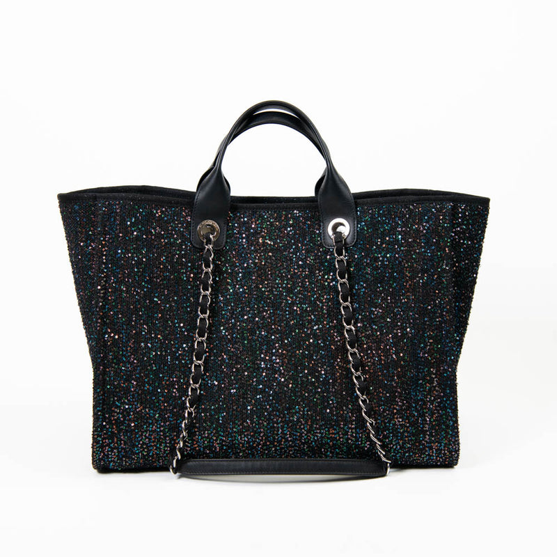 Chanel Black Sequin Canvas Medium Deauville Tote