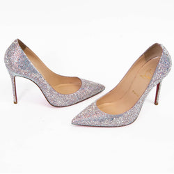 Christian Louboutin Silver Crystal Embellished Kate Strass Pumps Size 38