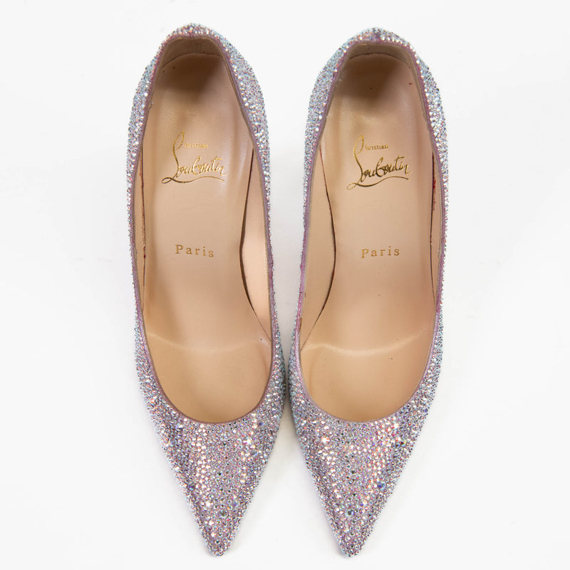 Christian Louboutin Silver Crystal Embellished Kate Strass Pumps Size 38