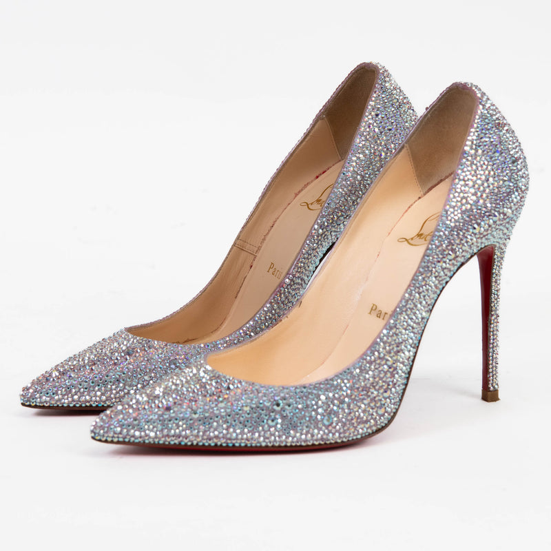 Christian Louboutin Silver Crystal Embellished Kate Strass Pumps Size 38