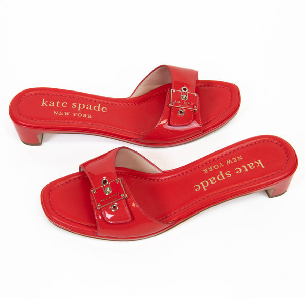 Kate Spade Red Patent Leather Gazebo Slide Sandals Size 9