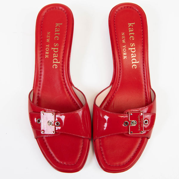 Kate Spade Red Patent Leather Gazebo Slide Sandals Size 9