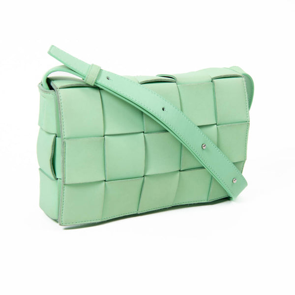 Bottega Veneta Small Green Leather Nappa Intreccio Cassette Bag