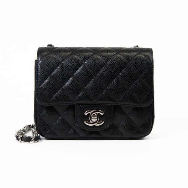 Chanel Black Caviar Leather Quilted Mini Square Flap