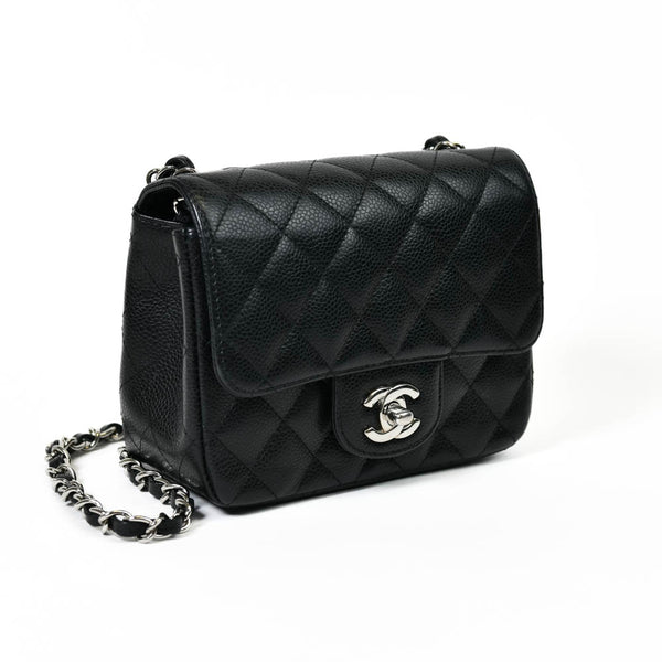 Chanel Black Caviar Leather Quilted Mini Square Flap