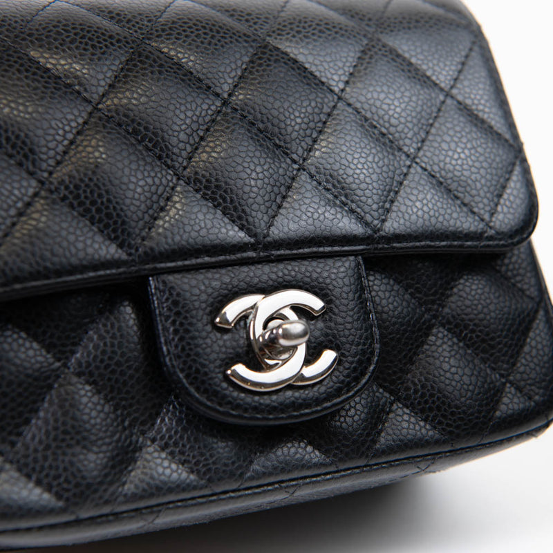 Chanel Black Caviar Leather Quilted Mini Square Flap