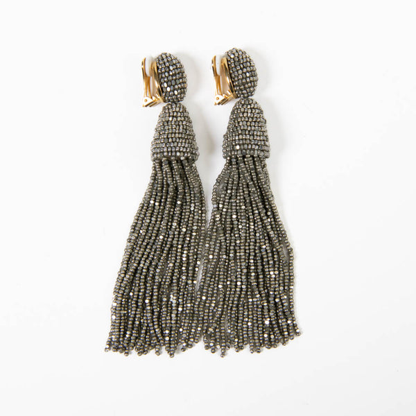 Oscar de la Renta Classic Tassel Earrings in Gun Metal & Gold