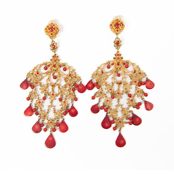 Jose and Maria Barrera Chandelier Filigree Clip Earrings