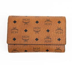 MCM Visetos Tri-Fold Wallet Cognac and Red Leather