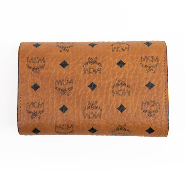 MCM Visetos Tri-Fold Wallet Cognac and Red Leather