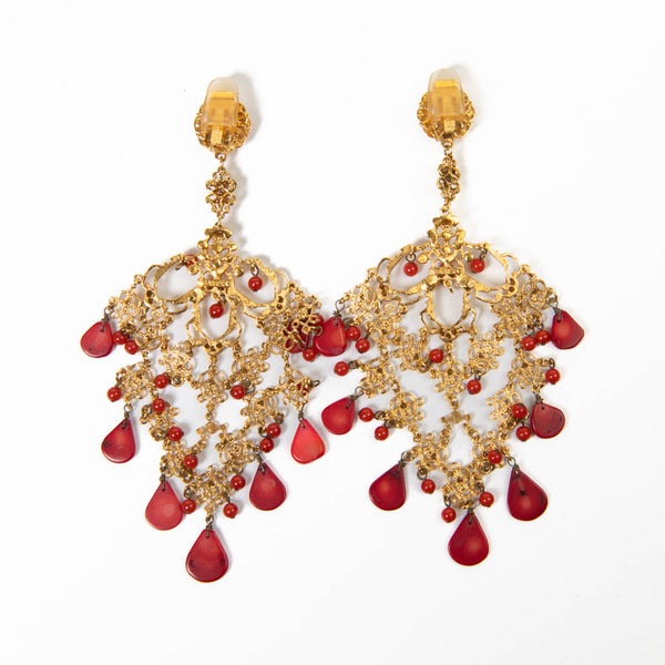 Jose and Maria Barrera Chandelier Filigree Clip Earrings