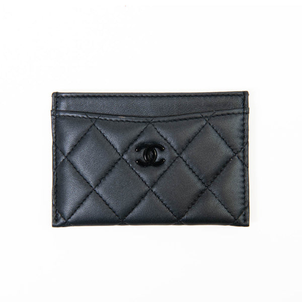 Chanel So Black Lambskin Leather Quilted Card Holder