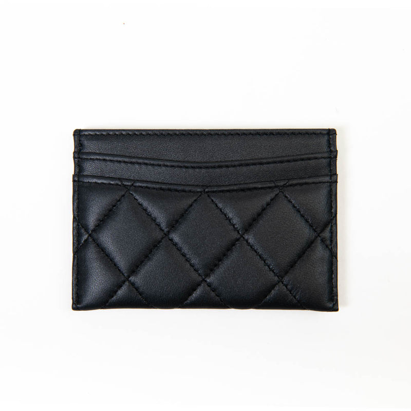 Chanel So Black Lambskin Leather Quilted Card Holder