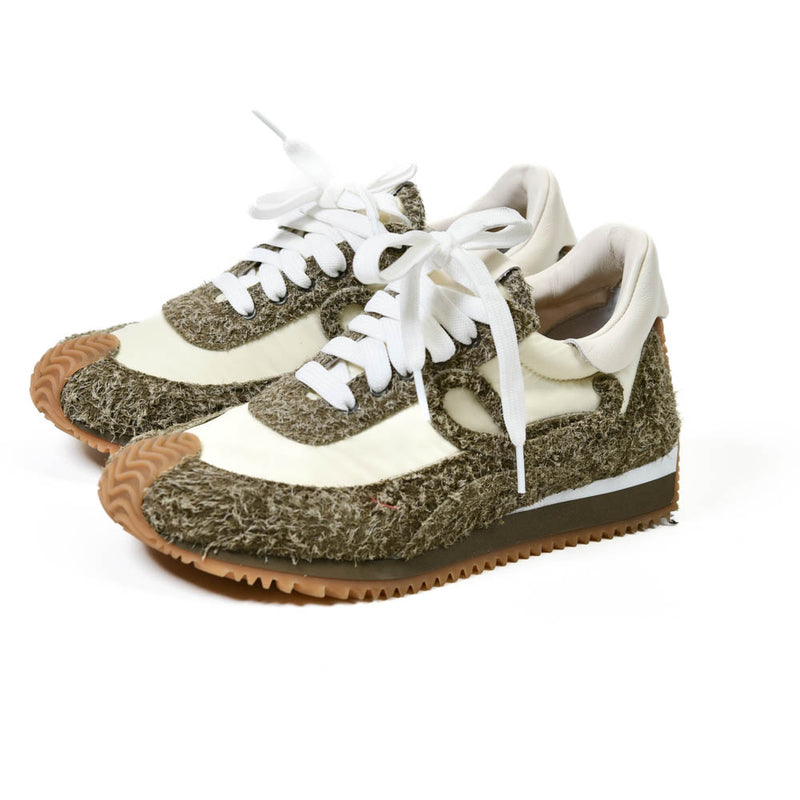 Loewe Nylon Green Soft White Brushed Suede Flow Runner Sneakers 37