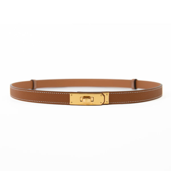 Hermes Gold Epsom Leather Rose Gold Plated Kelly Belt Size OS