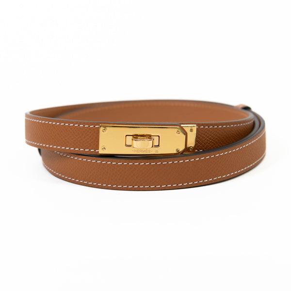 Hermes Gold Epsom Leather Rose Gold Plated Kelly Belt Size OS