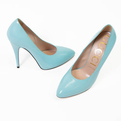 Gucci Aquamarine Regent Calfskin Elaisa Platform High Heel Pumps 38.5