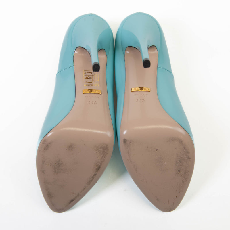 Gucci Aquamarine Regent Calfskin Elaisa Platform High Heel Pumps 38.5