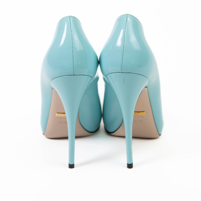 Gucci Aquamarine Regent Calfskin Elaisa Platform High Heel Pumps 38.5