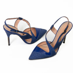 Roland Mouret Blue Leather Slingback Pumps Size 37.5