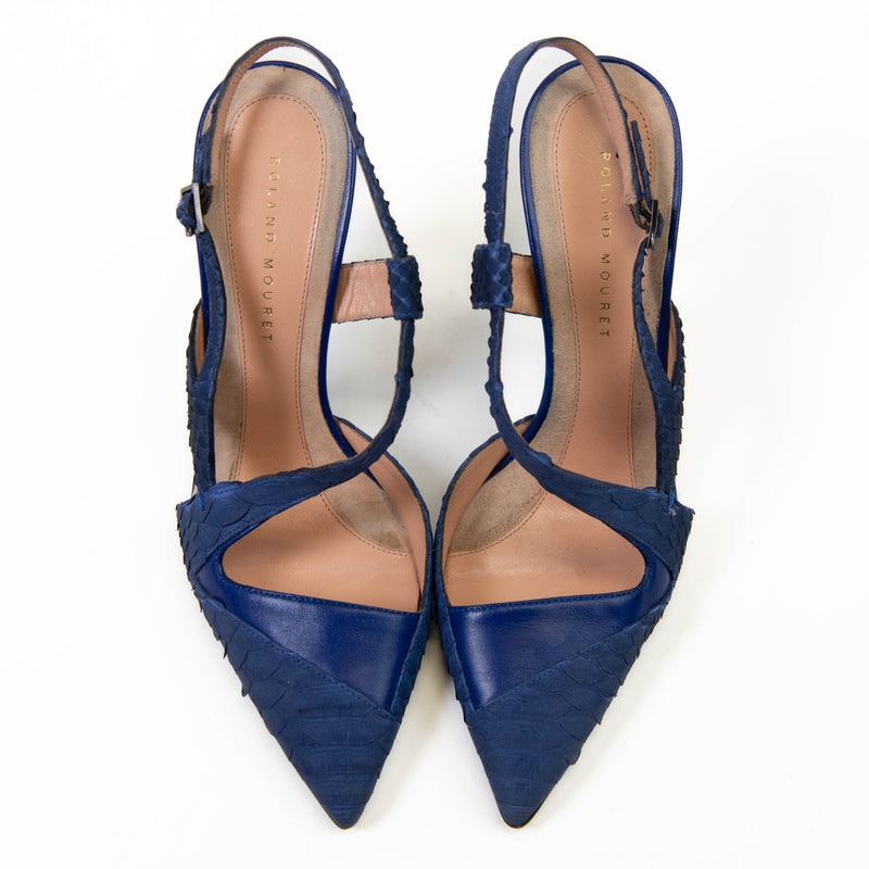 Roland Mouret Blue Leather Slingback Pumps Size 37.5