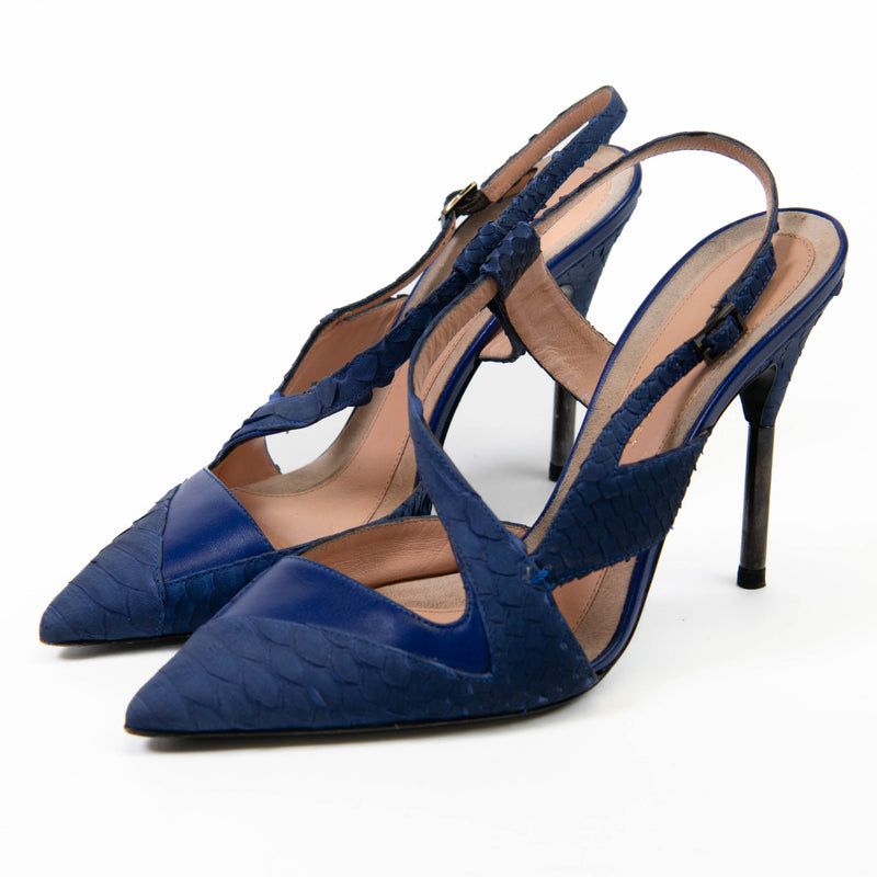 Roland Mouret Blue Leather Slingback Pumps Size 37.5