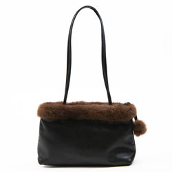 Desmo Black Leather and Faux Fur Trim Evening Bag