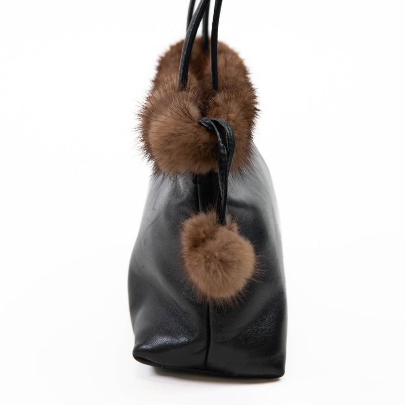 Desmo Black Leather and Faux Fur Trim Evening Bag