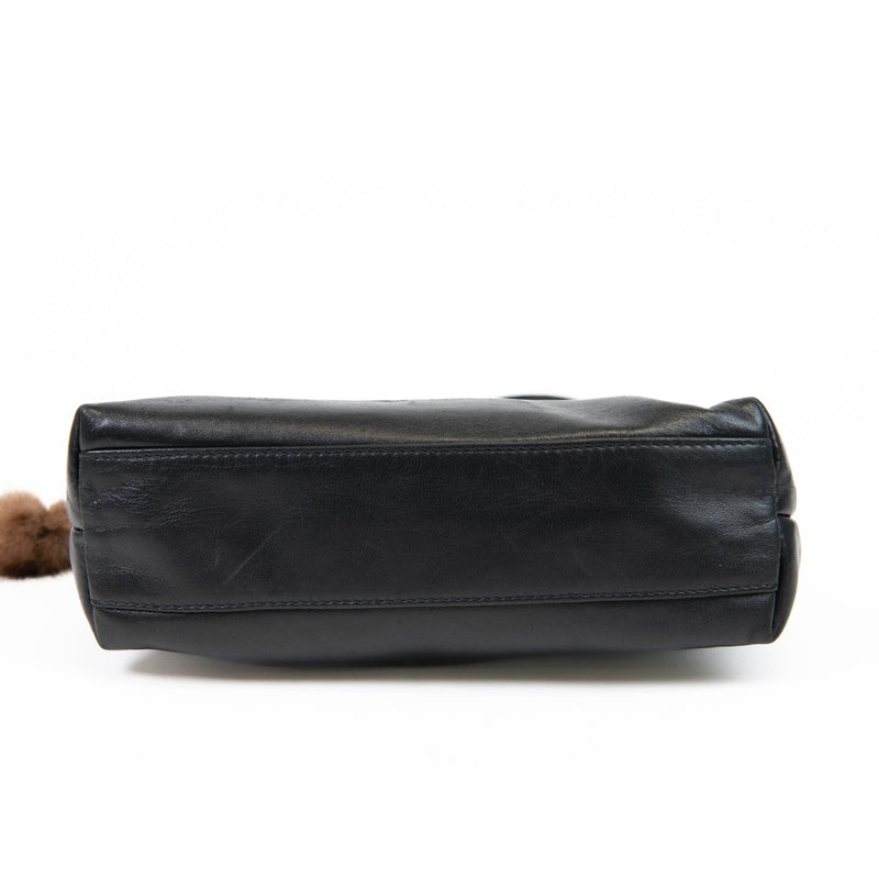 Desmo Black Leather and Faux Fur Trim Evening Bag