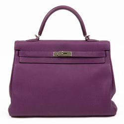 Hermès Kelly 35cm Clemence Leather Retourne Ultraviolet Bag Palladium Hardware