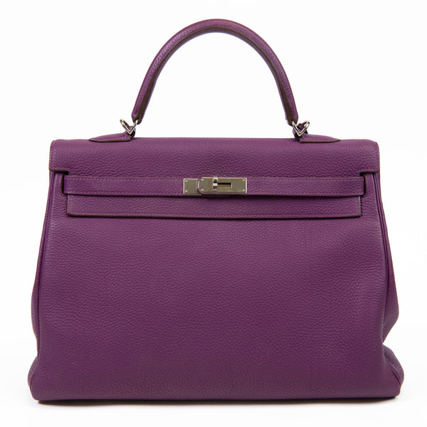 Hermès Kelly 35cm Clemence Leather Retourne Ultraviolet Bag Palladium Hardware