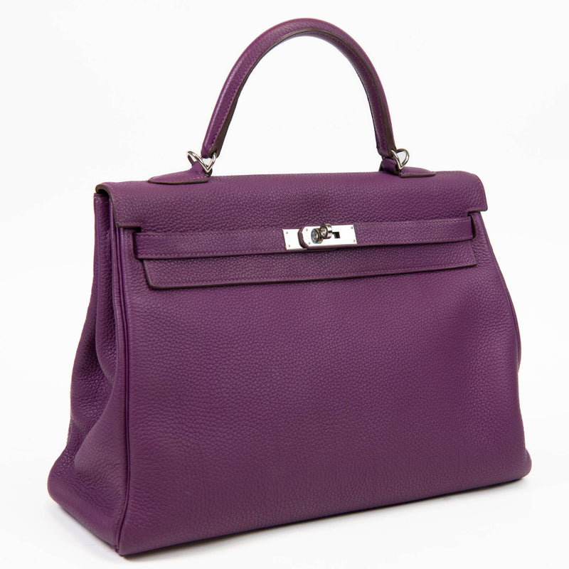 Hermès Kelly 35cm Clemence Leather Retourne Ultraviolet Bag Palladium Hardware