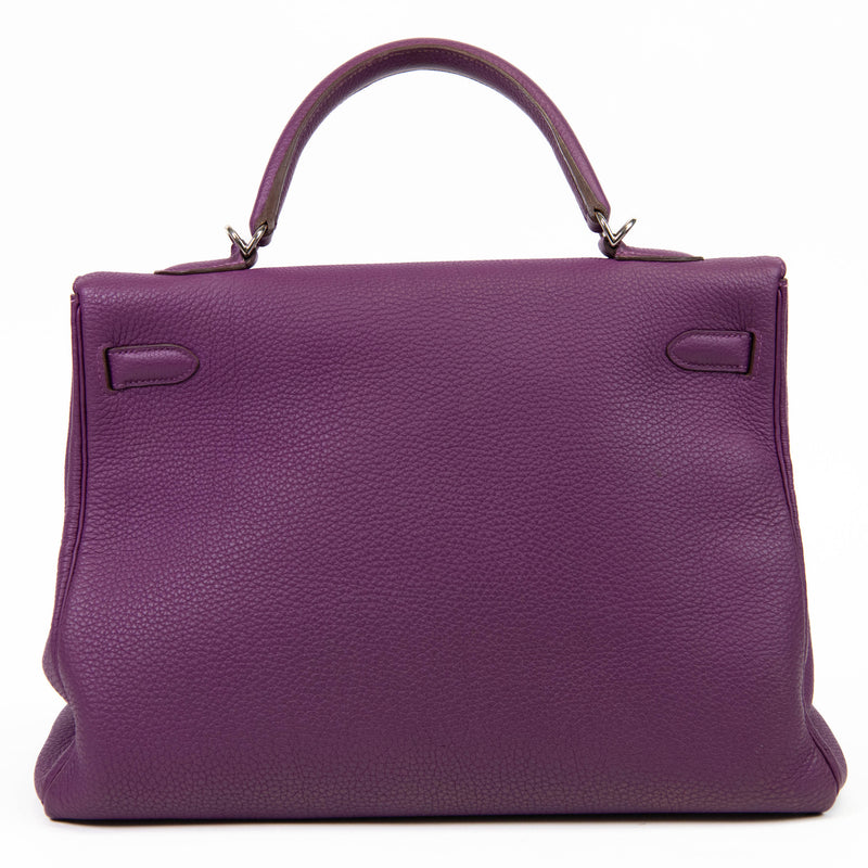 Hermès Kelly 35cm Clemence Leather Retourne Ultraviolet Bag Palladium Hardware